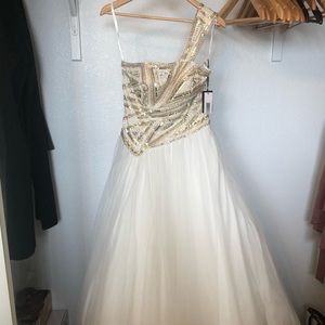 Terani Couture White Ballgown w/ Gold Beading